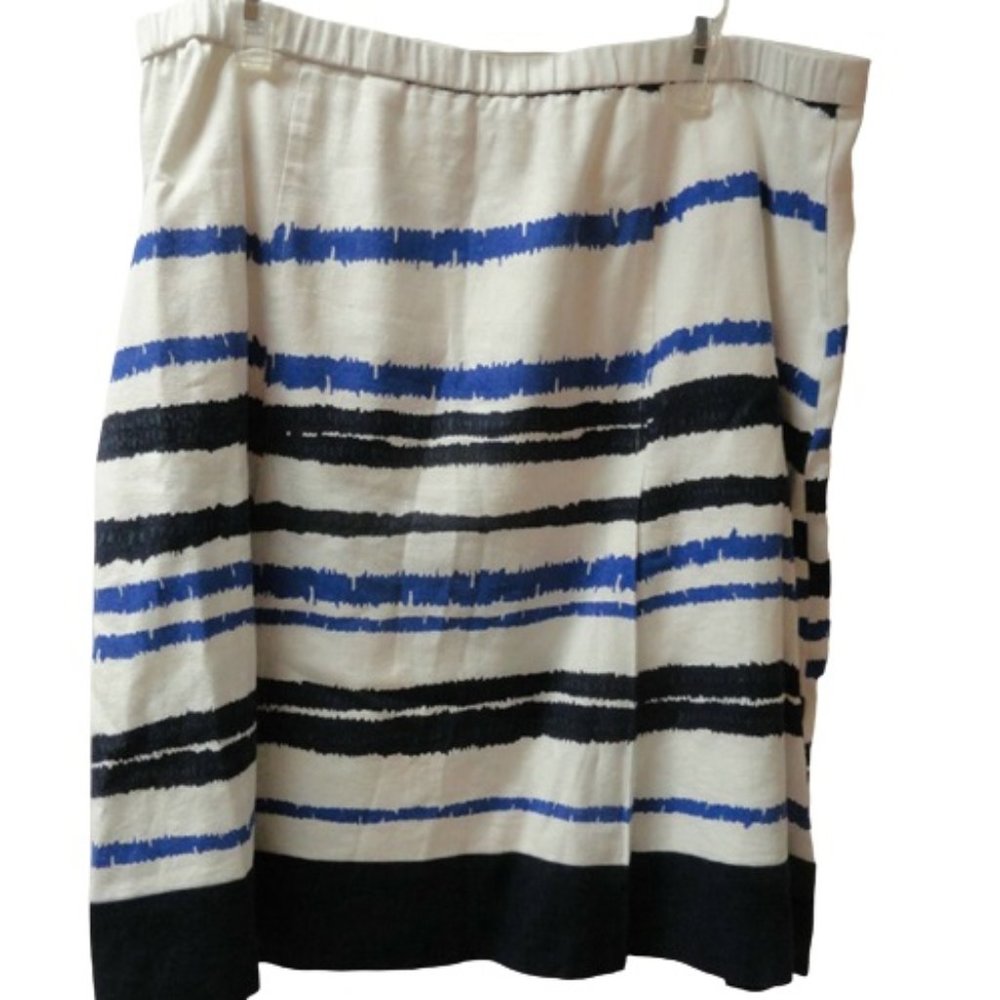 COLDWATER CREEK PXL P XL Skirt White Blue Stripes Linen blend lined